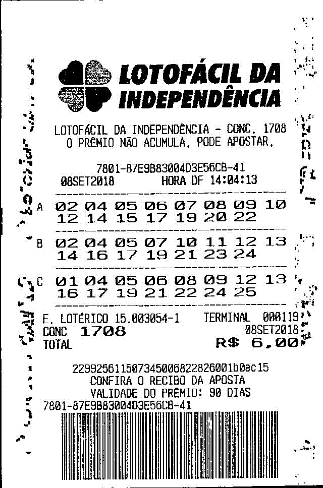 Сканированный билет лотереи Lotofacil