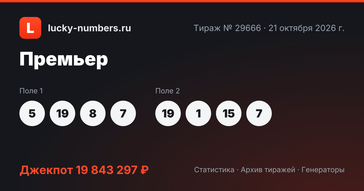 Премьер тираж 29415 от 19 октября 2026 г. — результаты и проверка билета